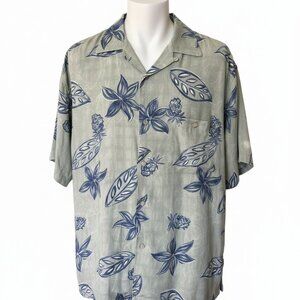 Bamboo Cay Shirt Men Large Rayon Vintage Korea Sage Green Floral Resort Camp